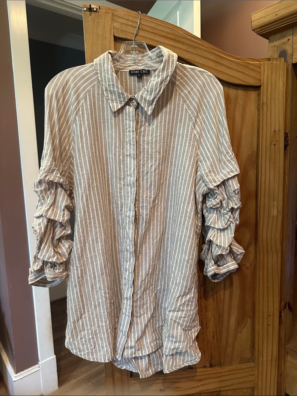 Boho Chic Striped Button-Up in Beige & White